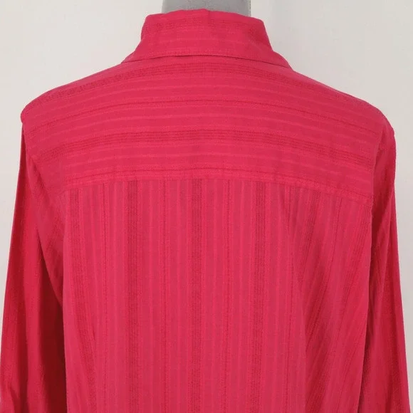 Coldwater Creek Top Plus 2X Pink Textured Cotton Blouse Roll Tab Sleeve Career - Picture 8 of 14